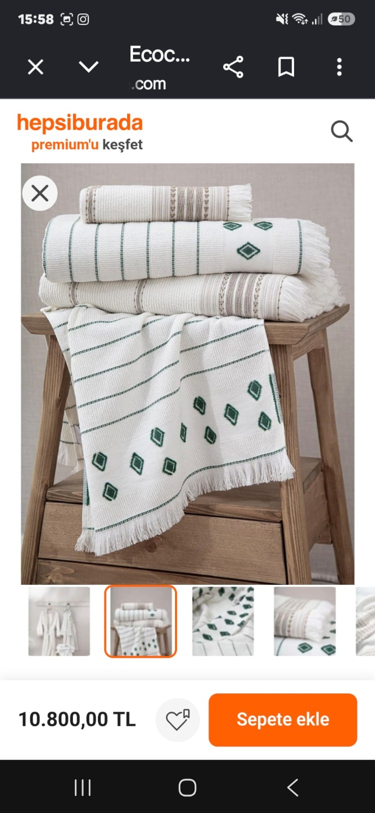 Ecocotton Imre Bej-Yeşil "m-L" Organik Pamuk Müslin Jakarlı Aile Bornoz Seti