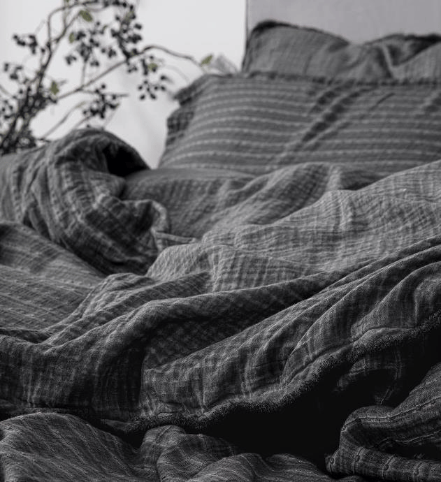 Ecocotton Tara Pamuk Müslin Çift Kişilik Antrasit-Koyu Yeşil Nevresim Takımı