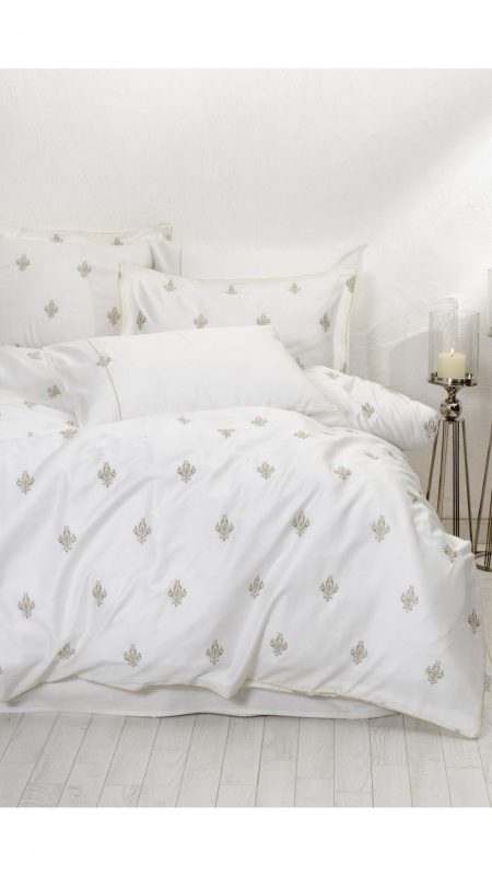 Ecocotton Aslışah Nevresim Takımı %100 Organik Pamuk Saten Nakışlı Beyaz Çift Kişilik