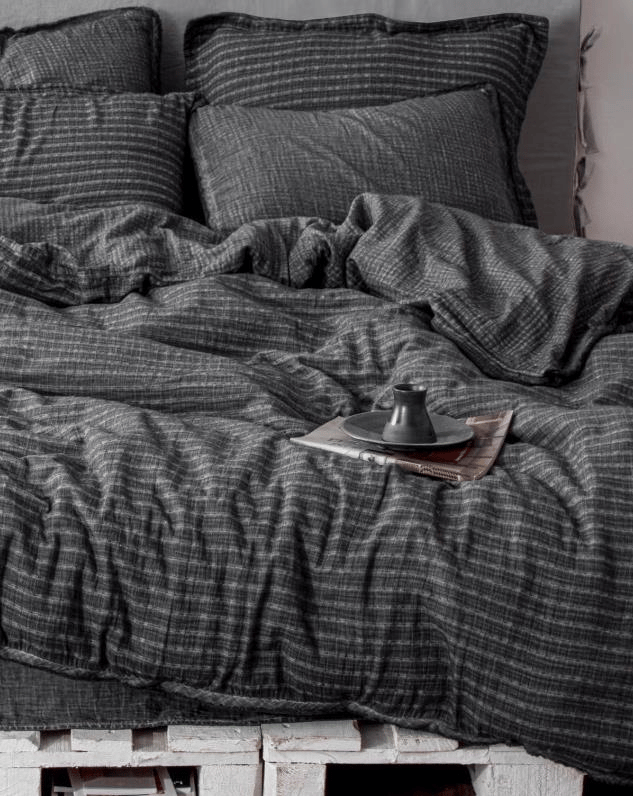 Ecocotton Tara Pamuk Müslin Çift Kişilik Antrasit-Koyu Yeşil Nevresim Takımı
