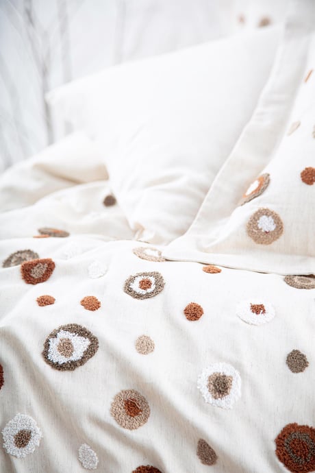 Ecocotton Lal Bej Çift Kişilik %100 Organik Pamuk Nakışlı Nevresim Takımı Bej