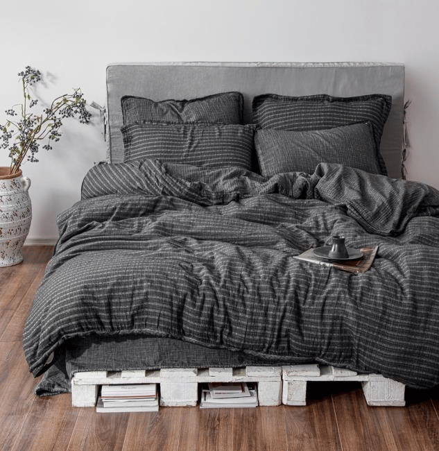 Ecocotton Tara Pamuk Müslin Çift Kişilik Antrasit-Koyu Yeşil Nevresim Takımı