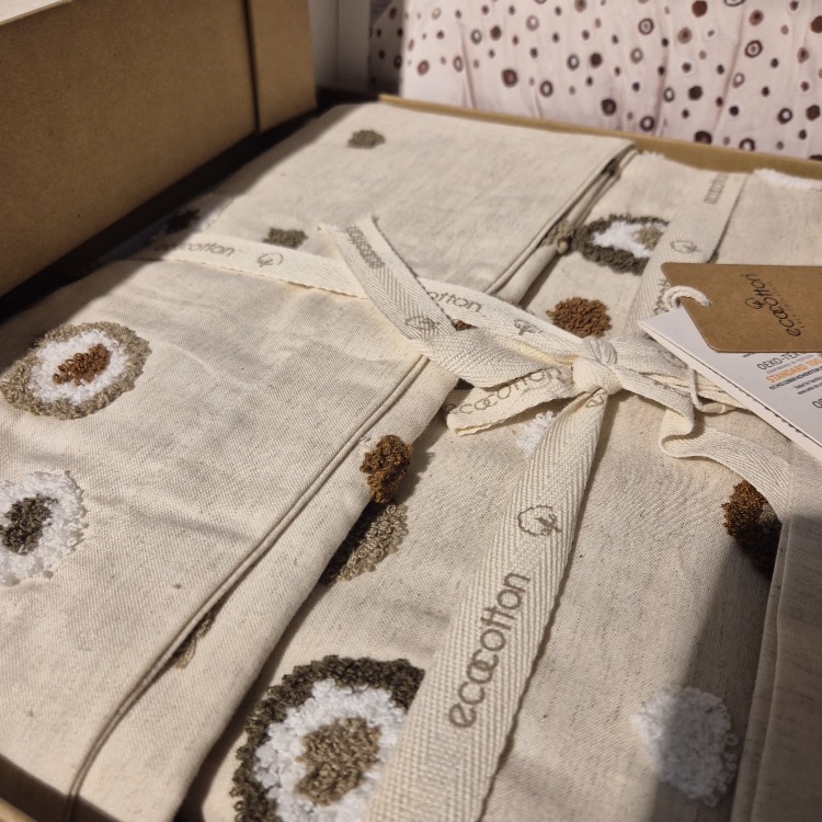 Ecocotton Lal Bej Çift Kişilik %100 Organik Pamuk Nakışlı Nevresim Takımı Bej