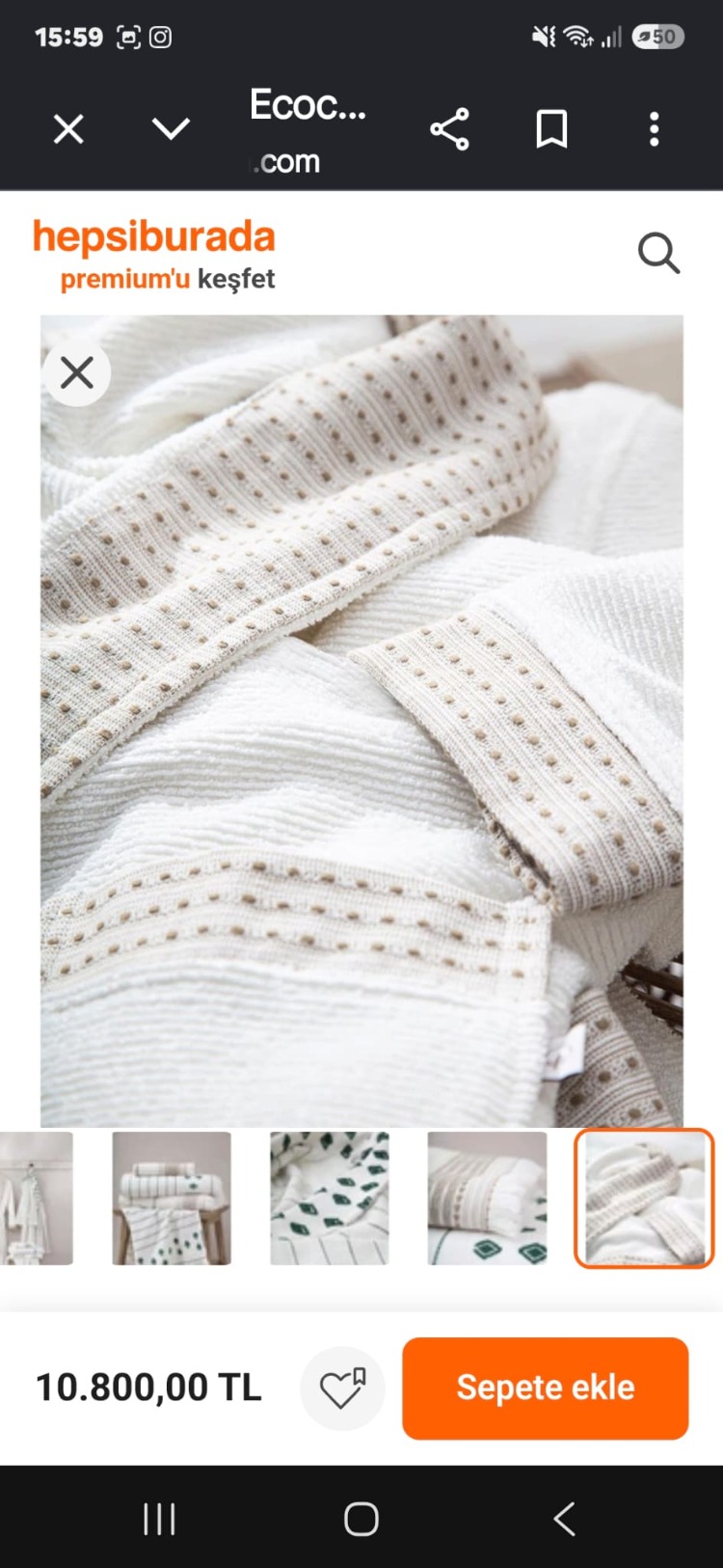Ecocotton Imre Bej-Yeşil "m-L" Organik Pamuk Müslin Jakarlı Aile Bornoz Seti