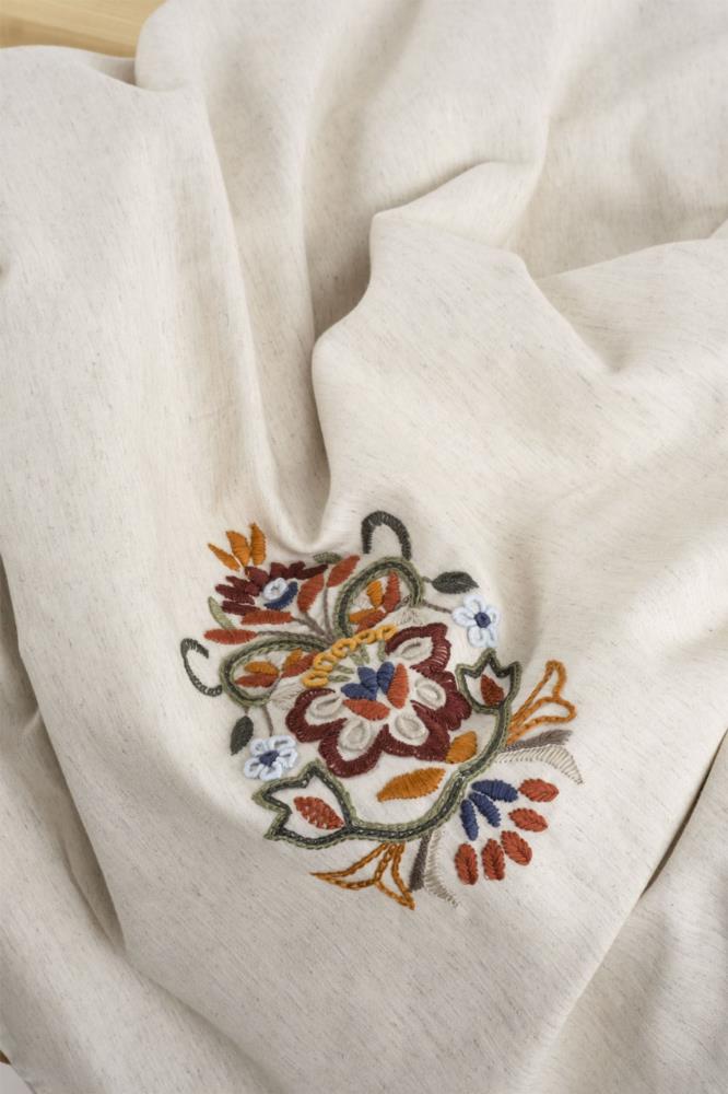 Ecocotton Beria Pamuk Keten El Nakışlı Çift Kişilik Bej Nevresim Takımı