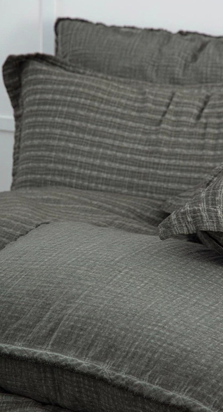 Ecocotton Tara Pamuk Müslin Çift Kişilik Antrasit-Koyu Yeşil Nevresim Takımı
