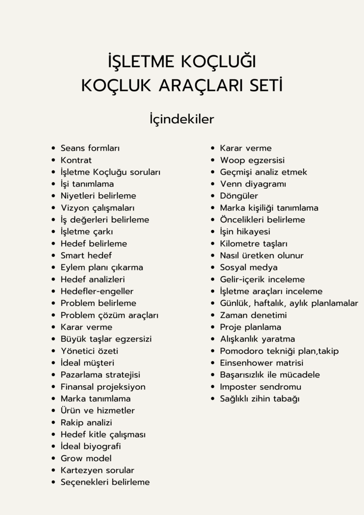İşletme Koçluğu Araçları Seti - Canva Şablonu