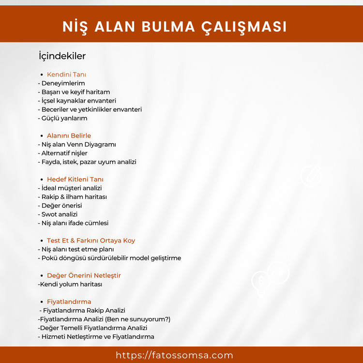 Koçlar için NİŞ ALAN BULMA Çalışması (Canva Şablonu + PDF)