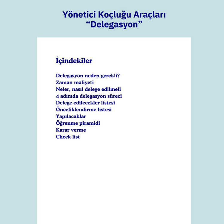 Delegasyon Becerileri Geliştirme Çalışma Kitabı