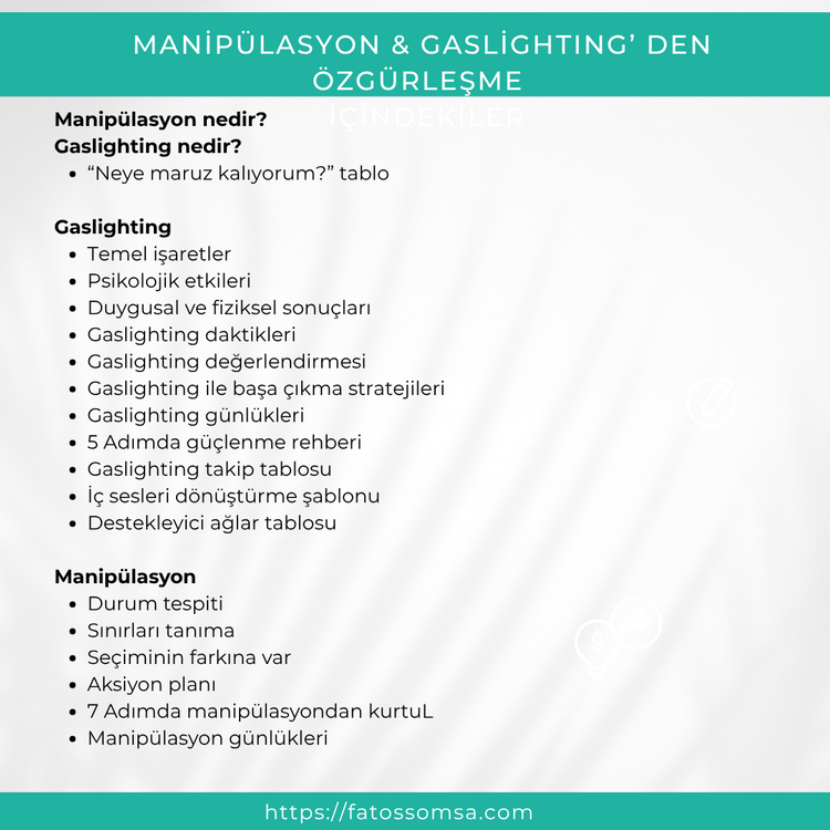 Manipülasyon ve Gaslighting’ den Özgürleşme Çalışması ( Canva Şablonu + PDF)