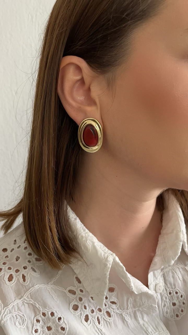 Bordo mineli gold küpe