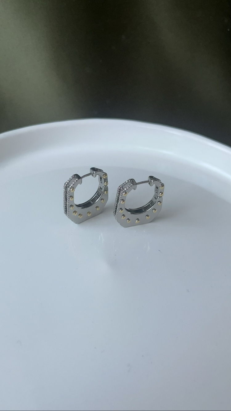 Silver gold zımba detaylı halka küpe