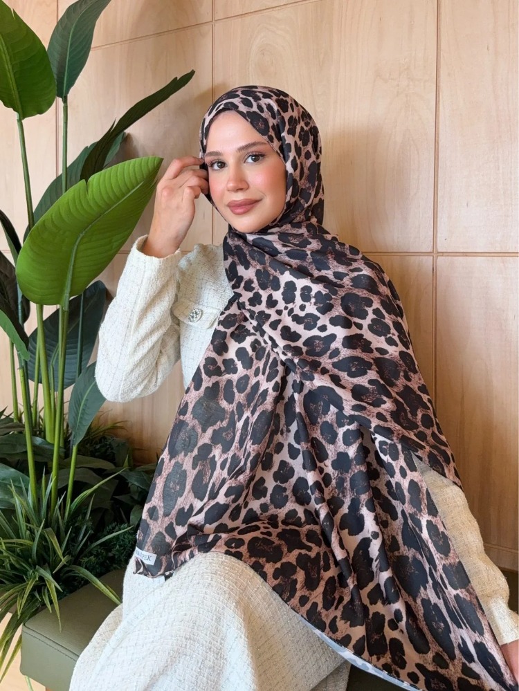 KAHVE LEOPAR DESEN ŞAL