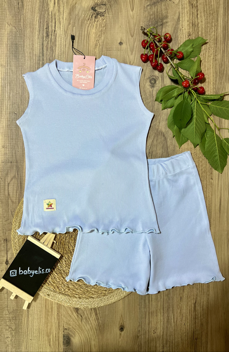 Bebek mavi kolsuz t-shirt şort takım