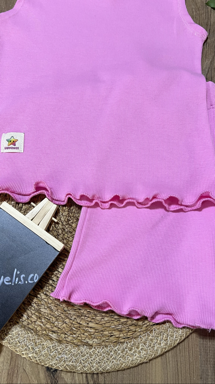 Pembe kolsuz t-shirt şort takım