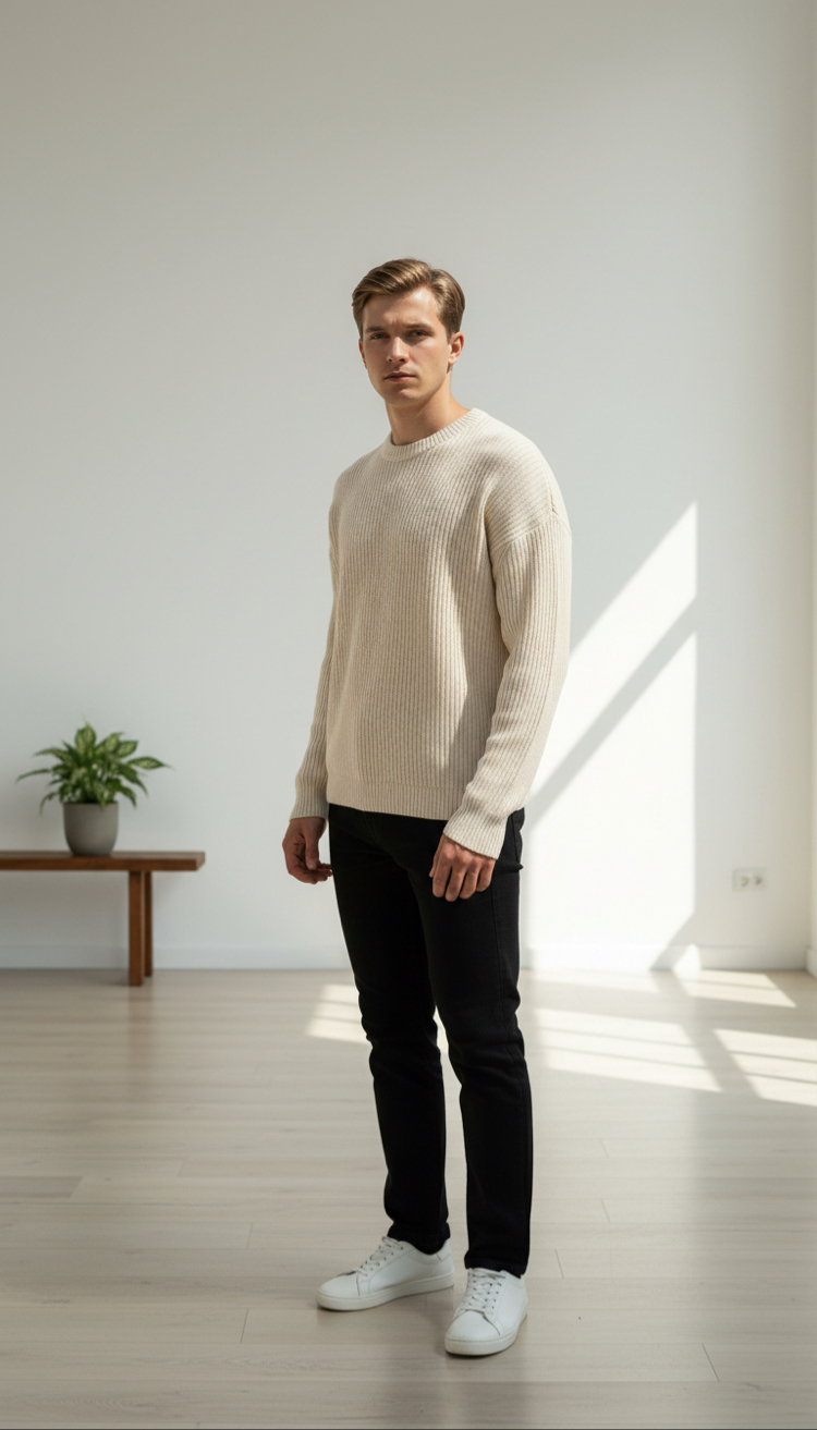 Bisiklet Yaka Oversize Vanilya Kazak