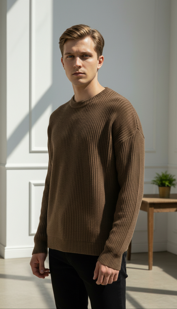 Bisiklet Yaka Oversize Kahverengi Kazak