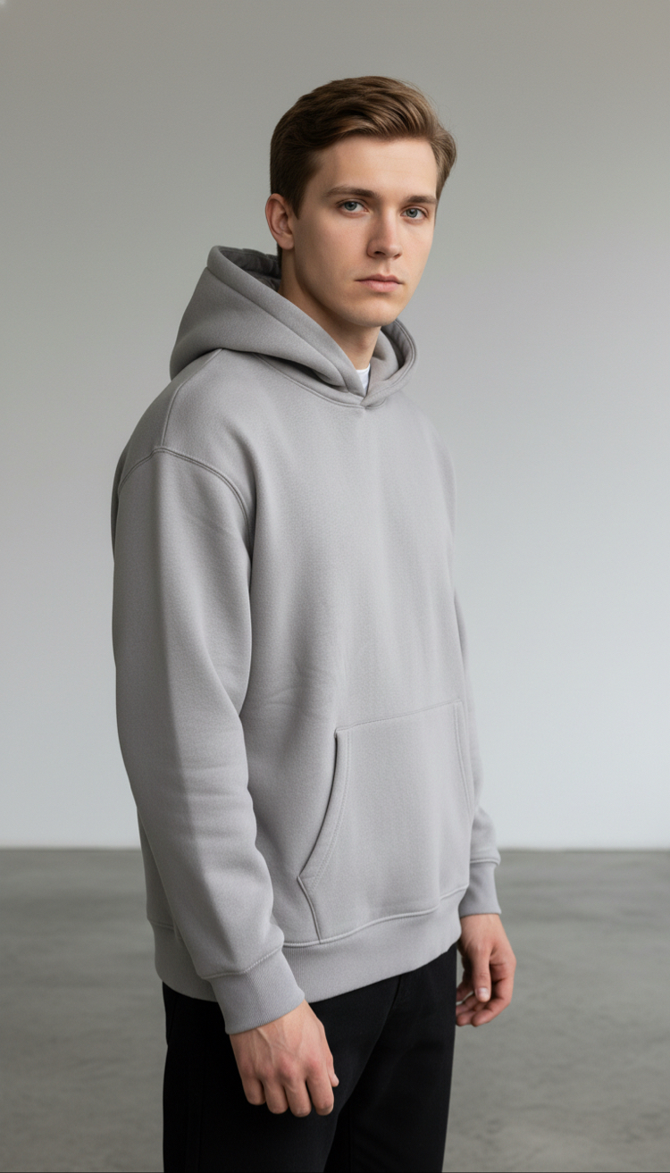 Üç İplik Gri Kapüşonlu Sweatshirt