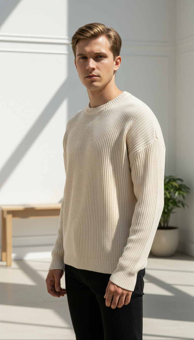 Bisiklet Yaka Oversize Vanilya Kazak