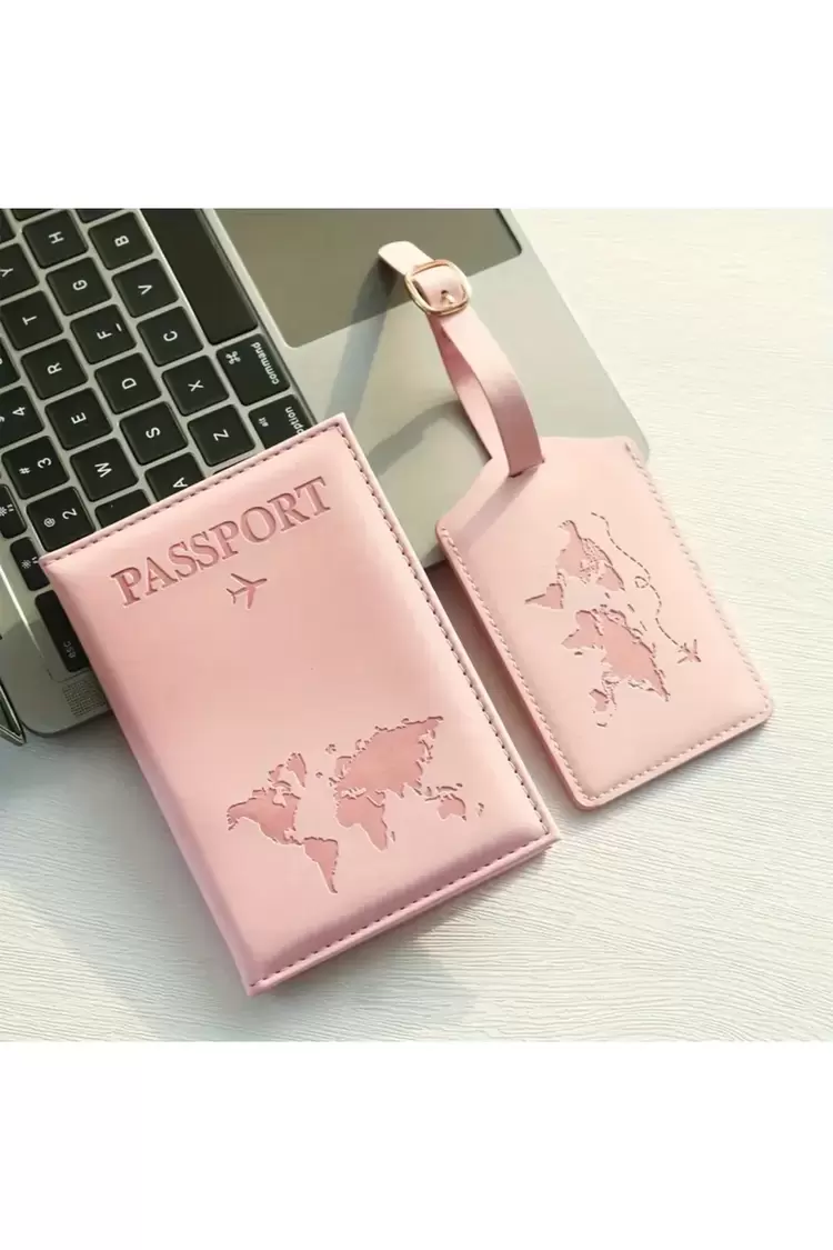 PASAPORT KILIFI VE VALİZ ETİKET KILIFI PEMBE RENK 2 PARÇA