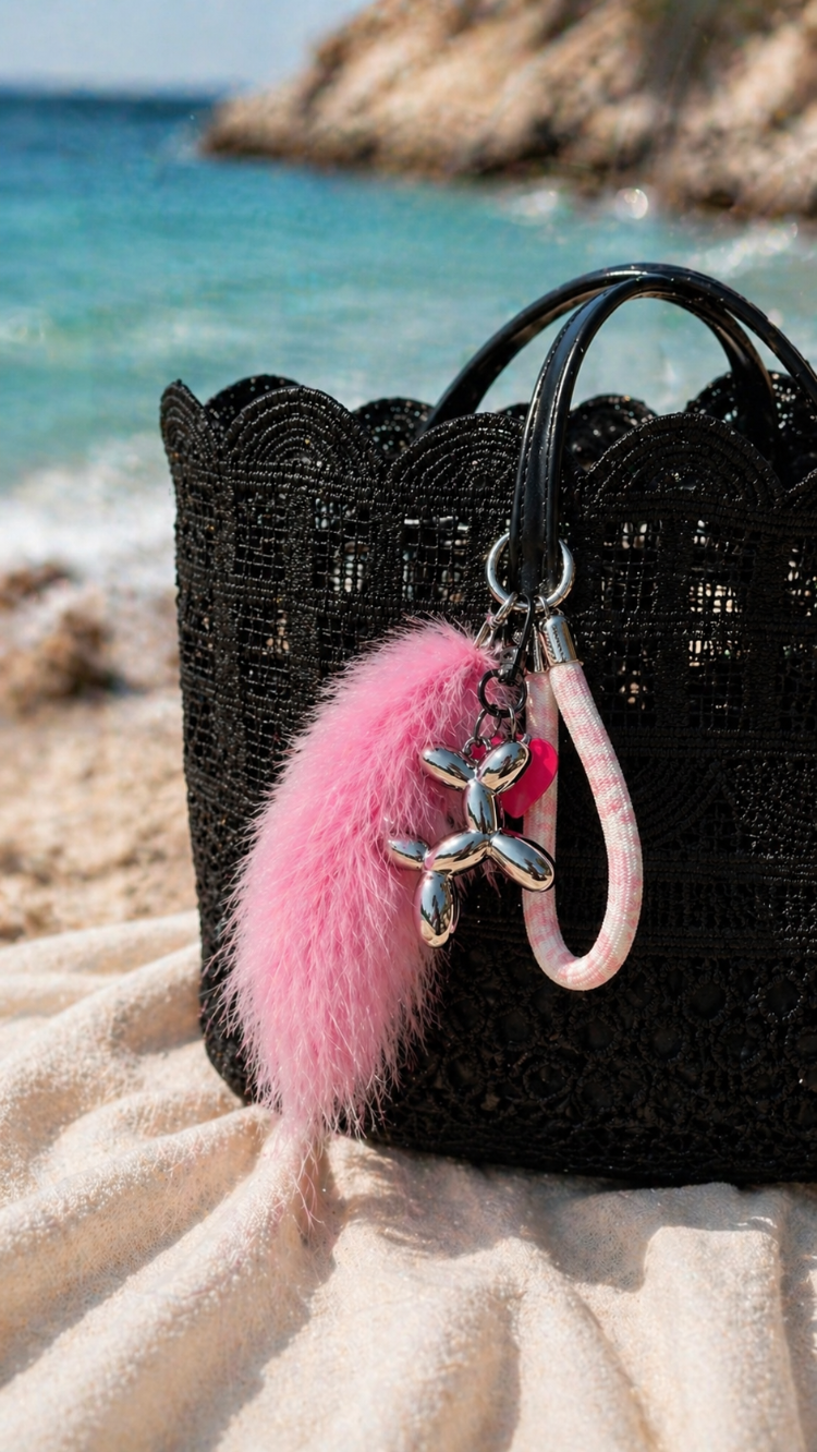 ÇANTA CHARM PEMBE TÜYLÜ