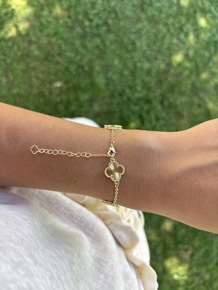 Premium 14 K Gold parlak yonca bileklik 