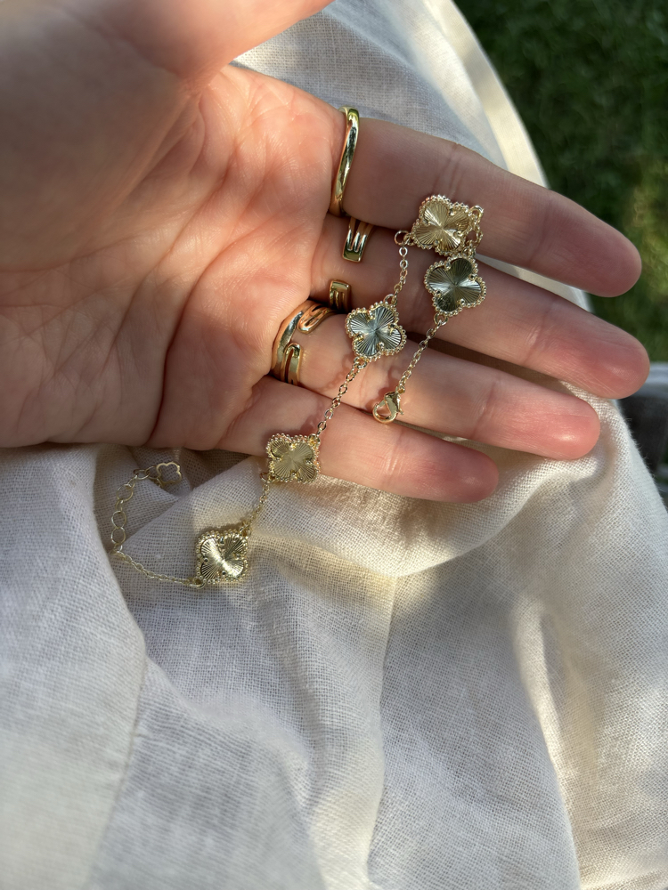 Premium 14 K Gold parlak yonca bileklik 