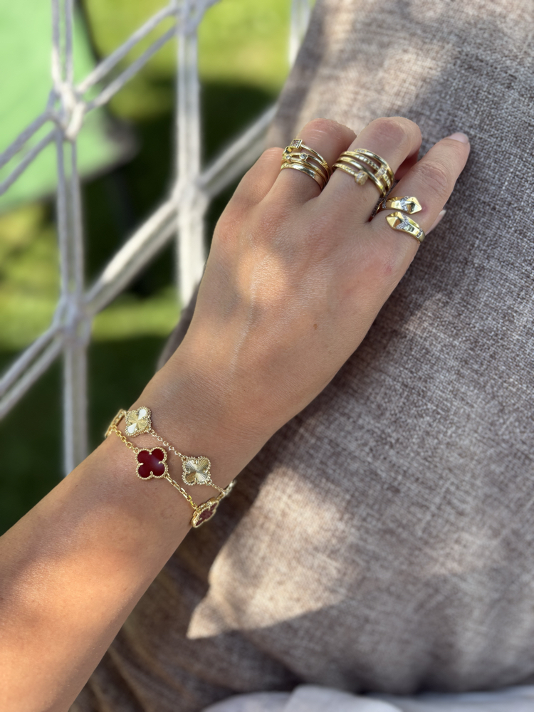 Premium 14 K Gold parlak yonca bileklik 