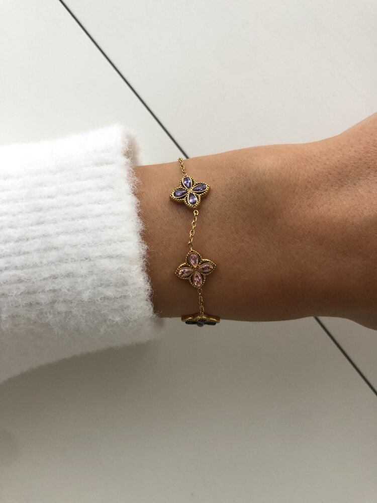 Çelik marka model renkli taşlı çiçek bileklik