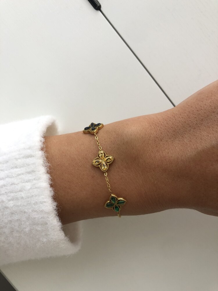 Çelik marka model renkli taşlı çiçek bileklik
