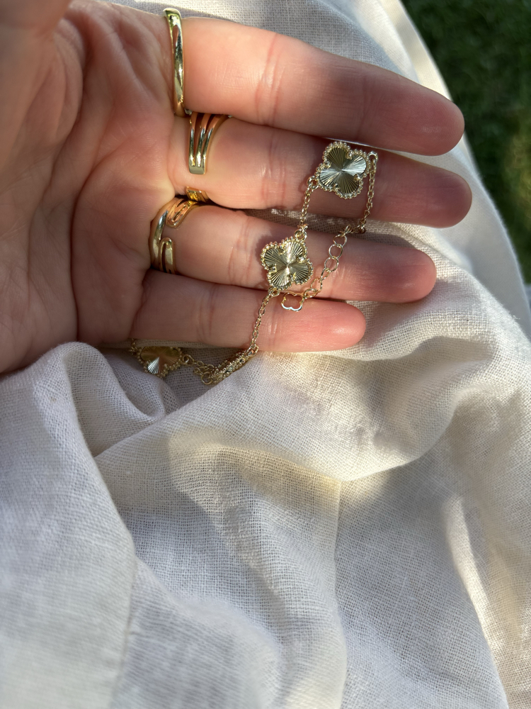 Premium 14 K Gold parlak yonca bileklik 