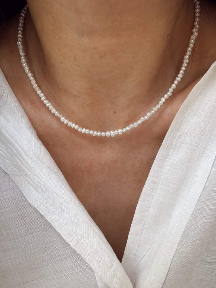 Çelik 2-3 mm KUM MODEL & BAROK İNCİ KOLYE  Pearl Glow – Işıltılı İnci.