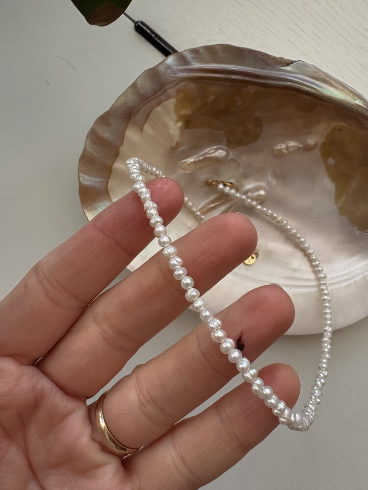 Çelik 2-3 mm KUM MODEL & BAROK İNCİ KOLYE  Pearl Glow – Işıltılı İnci.