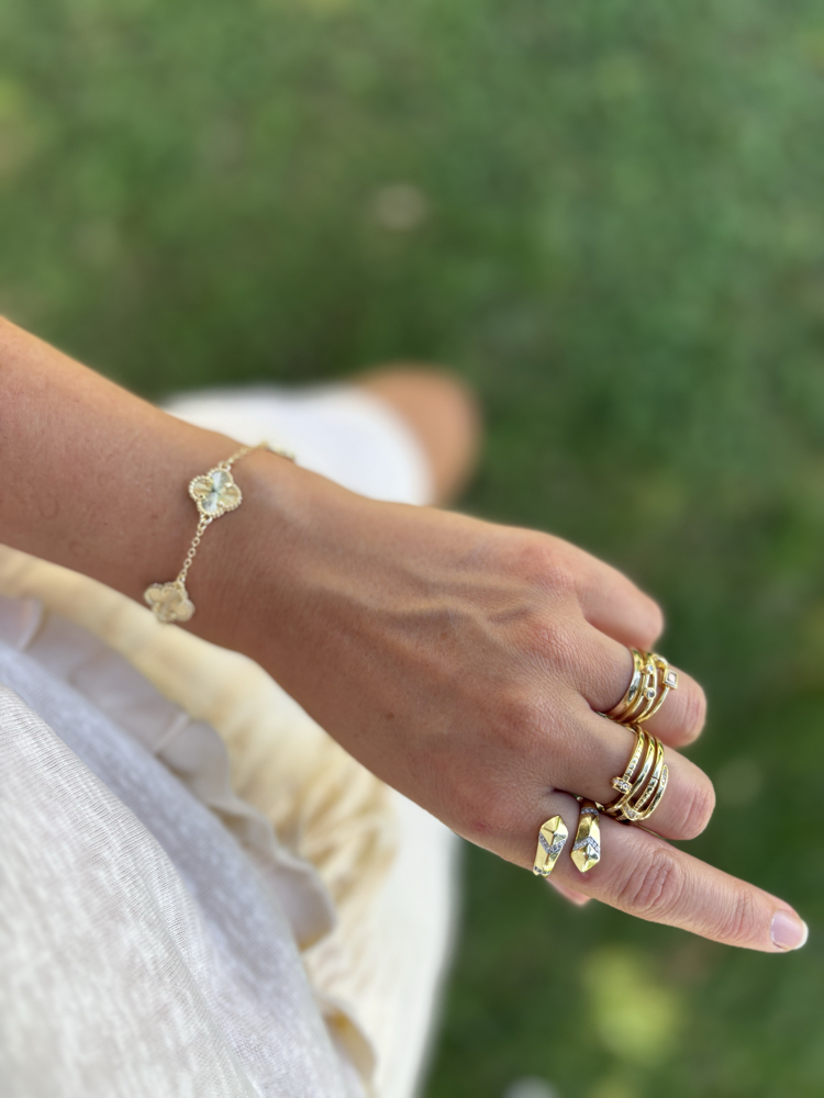 Premium 14 K Gold parlak yonca bileklik 