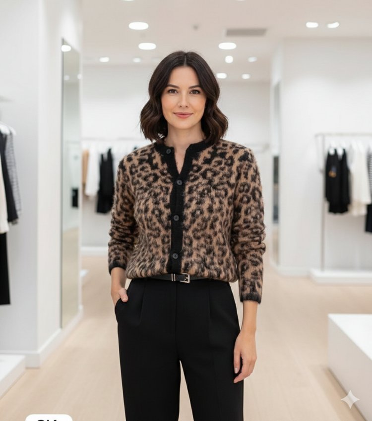 Leopar Desenli Hırka