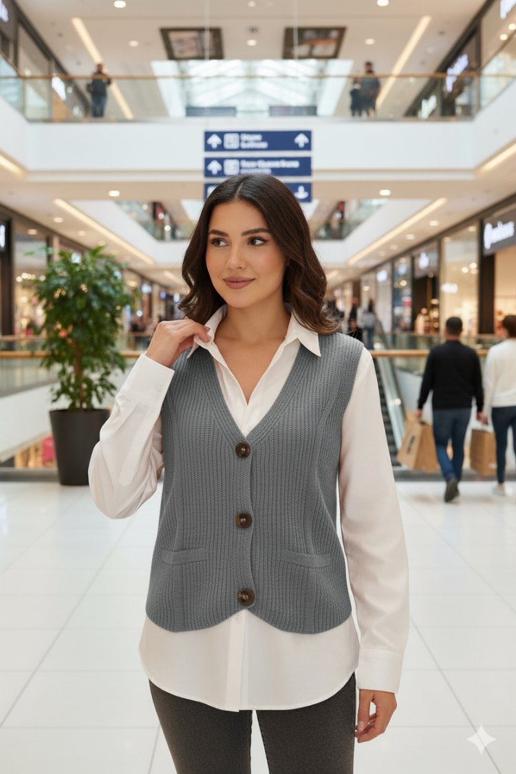 Örme Düğmeli Yelek