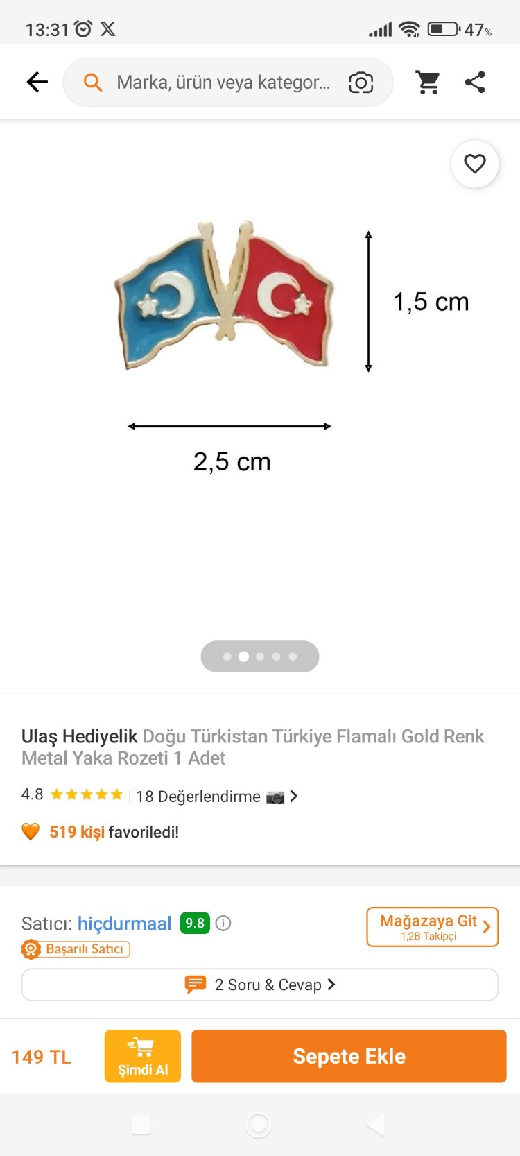 Doğu Türkistan Rozet (5 ADET)