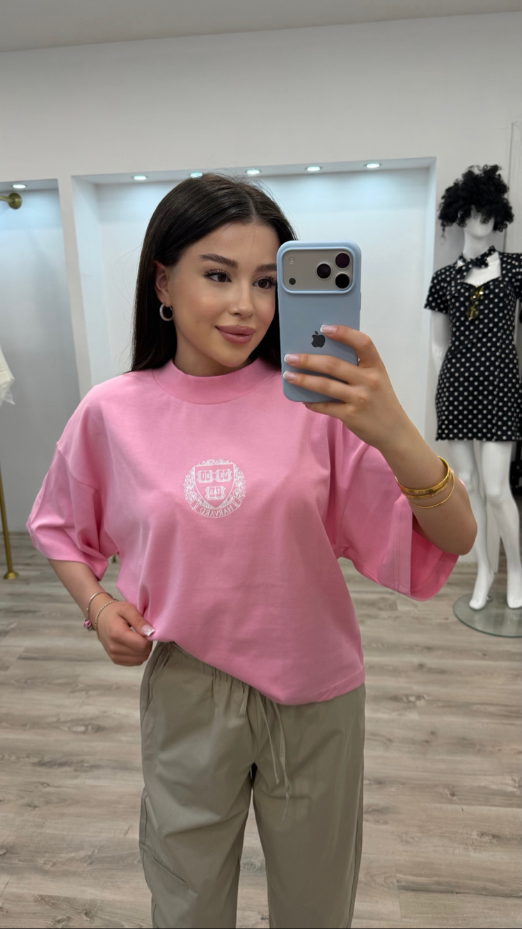 Pembe Baskılı Tişört