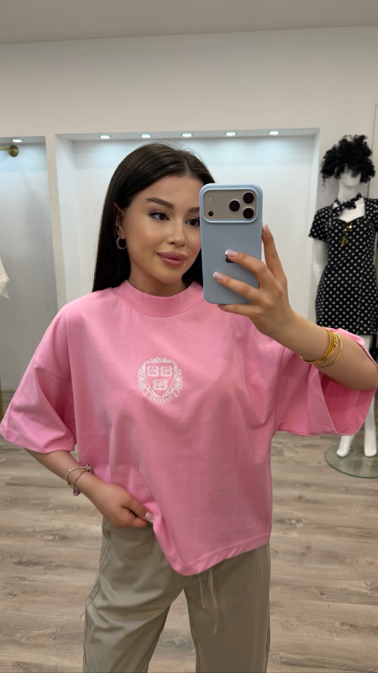 Pembe Baskılı Tişört