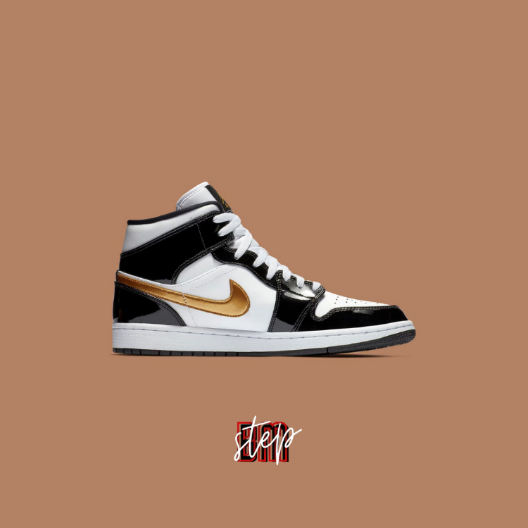 Air Jordan 1 Mid SE Patent Black Metallic Gold White