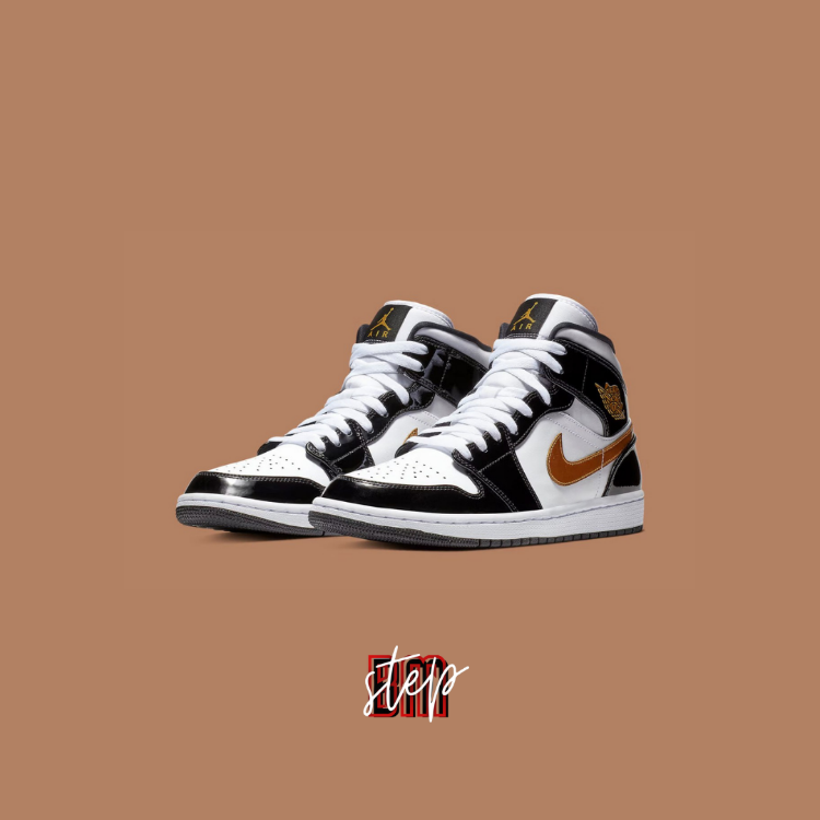 Air Jordan 1 Mid SE Patent Black Metallic Gold White