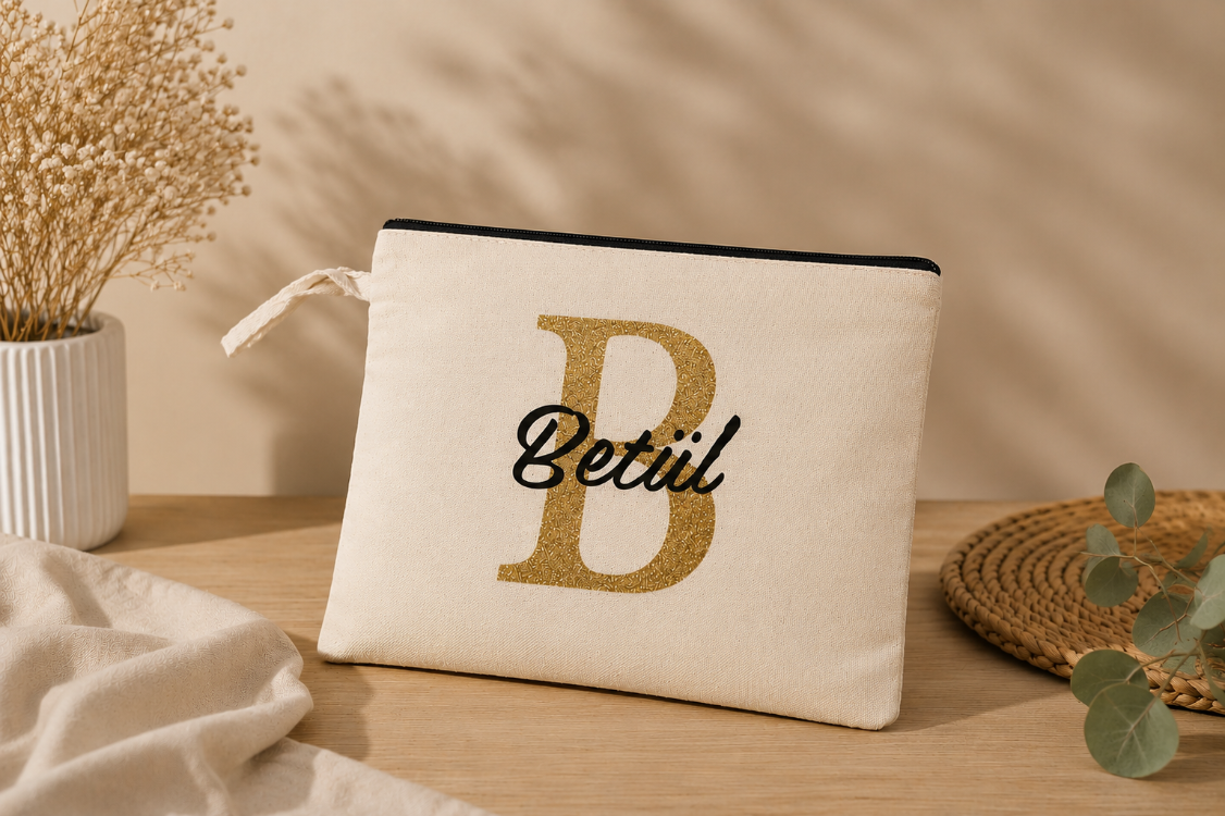 İsme Özel tek taraflı baskılı clutch çanta