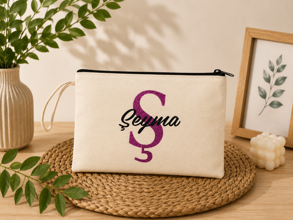 İsme Özel tek taraflı baskılı clutch çanta
