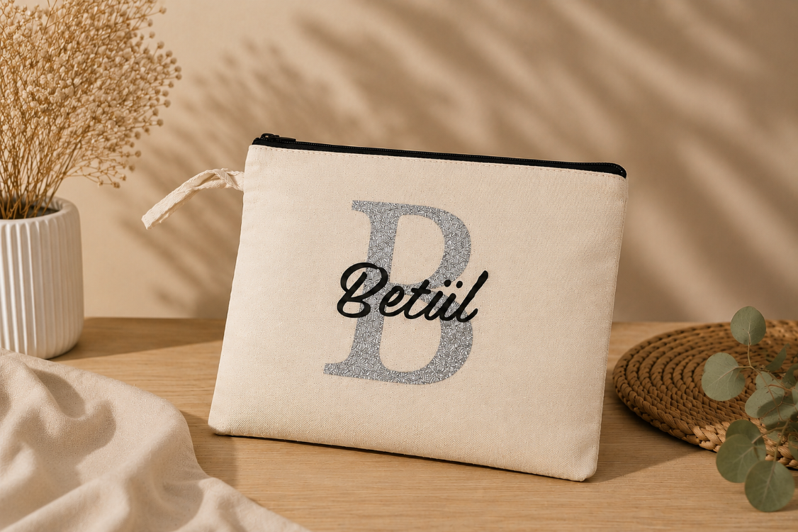 İsme Özel tek taraflı baskılı clutch çanta