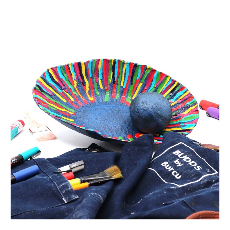 Papier Mache Karnaval Oval Kase - Mavi ve Çok Renkli