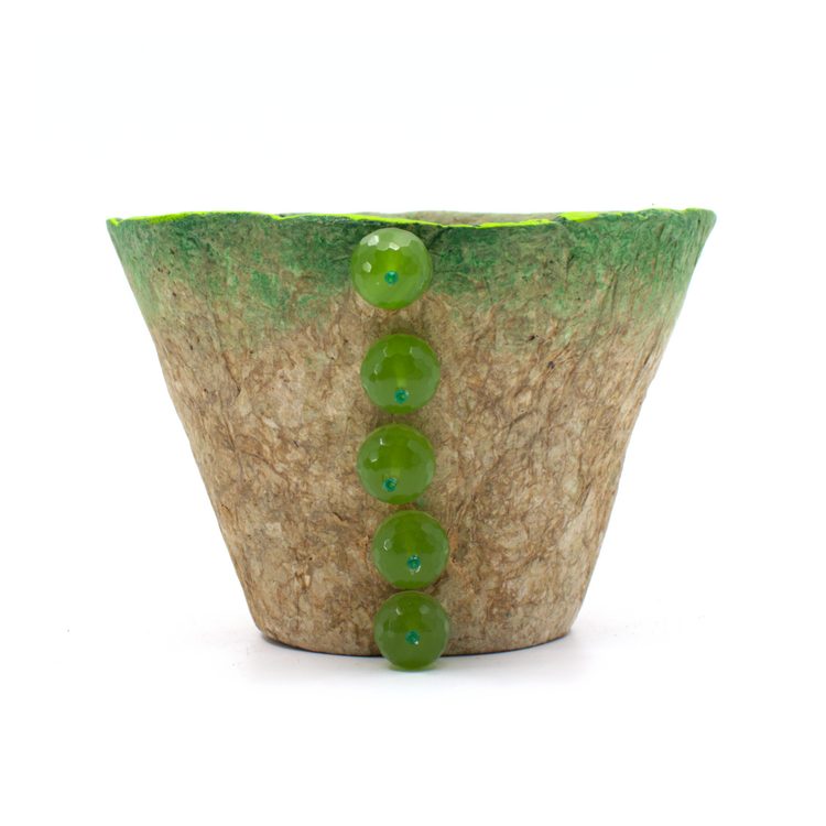 Papier Mache Peridot Konik Kap - Naturel ve Yeşil
