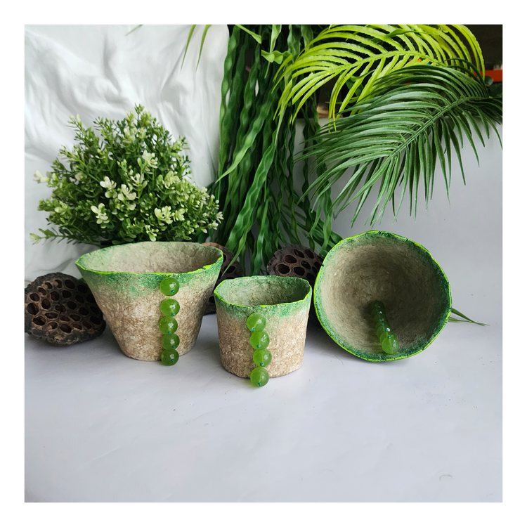 Papier Mache Peridot  Silindir Kap - Naturel ve Yeşil