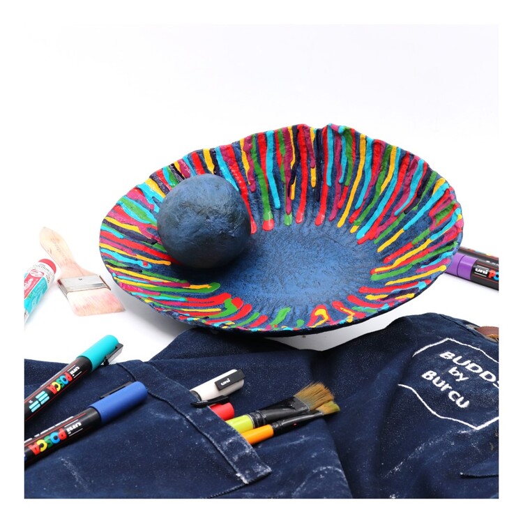 Papier Mache Karnaval Oval Kase - Mavi ve Çok Renkli