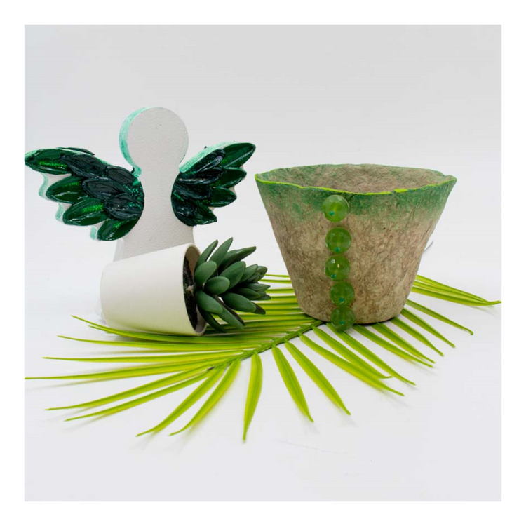 Papier Mache Peridot Konik Kap - Naturel ve Yeşil