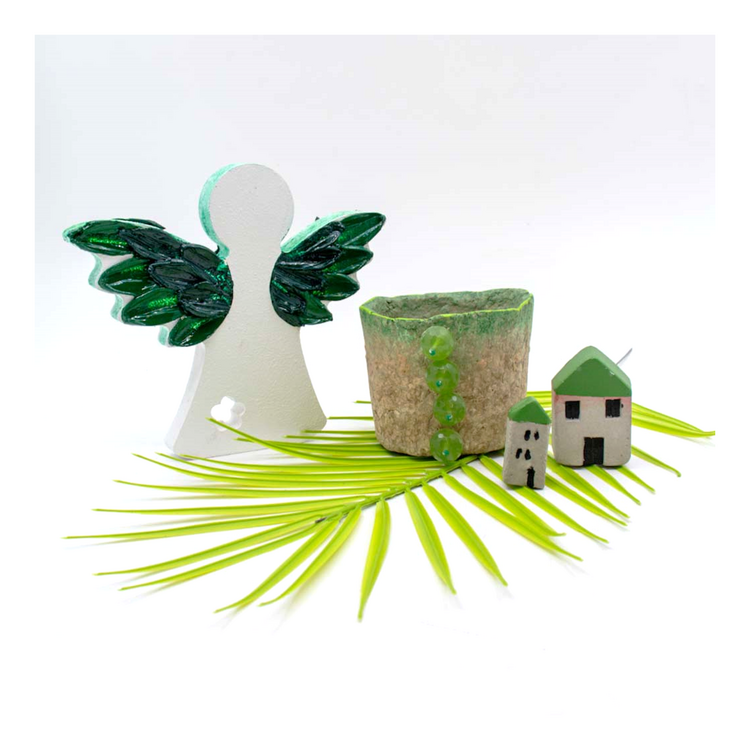 Papier Mache Peridot  Silindir Kap - Naturel ve Yeşil